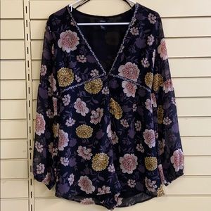 dark floral v-neck romper